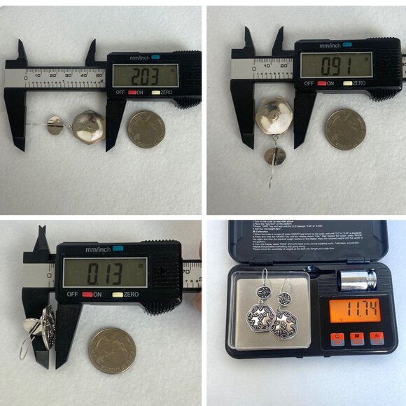 VTG Sterling Silver 925 Etruscan Moroccan Style Hexagonal Drop Dangle Earrings - Picture 10 of 16